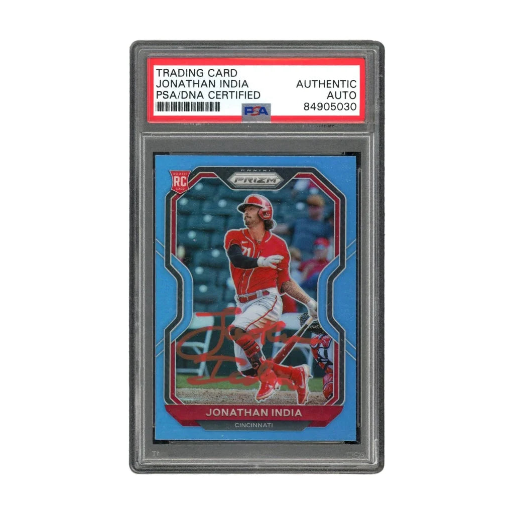 Jonathan India authentic auto 2021 Panini signed card in red blue sleeve