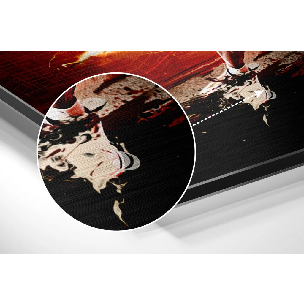 Michael Jordan fiery brushed aluminium dibond wall art with red splashes