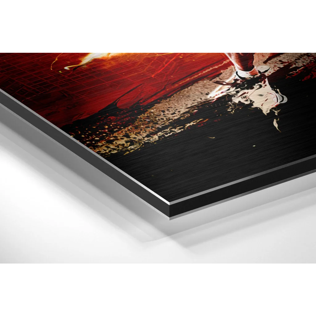 Glass Wall Art Fiery Michael Jordan brushed aluminium dibond shoe art
