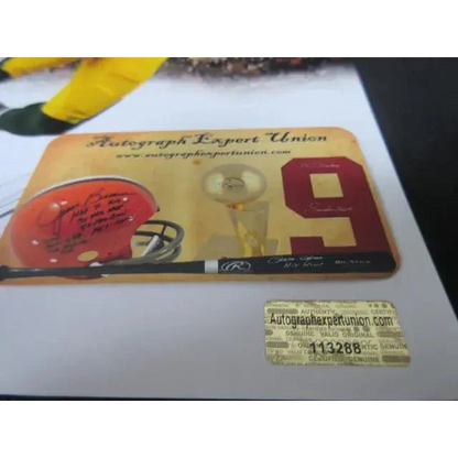 Authenticity card for jordy nelson signed 8x10 photo of Green Bay Packers memorabilia