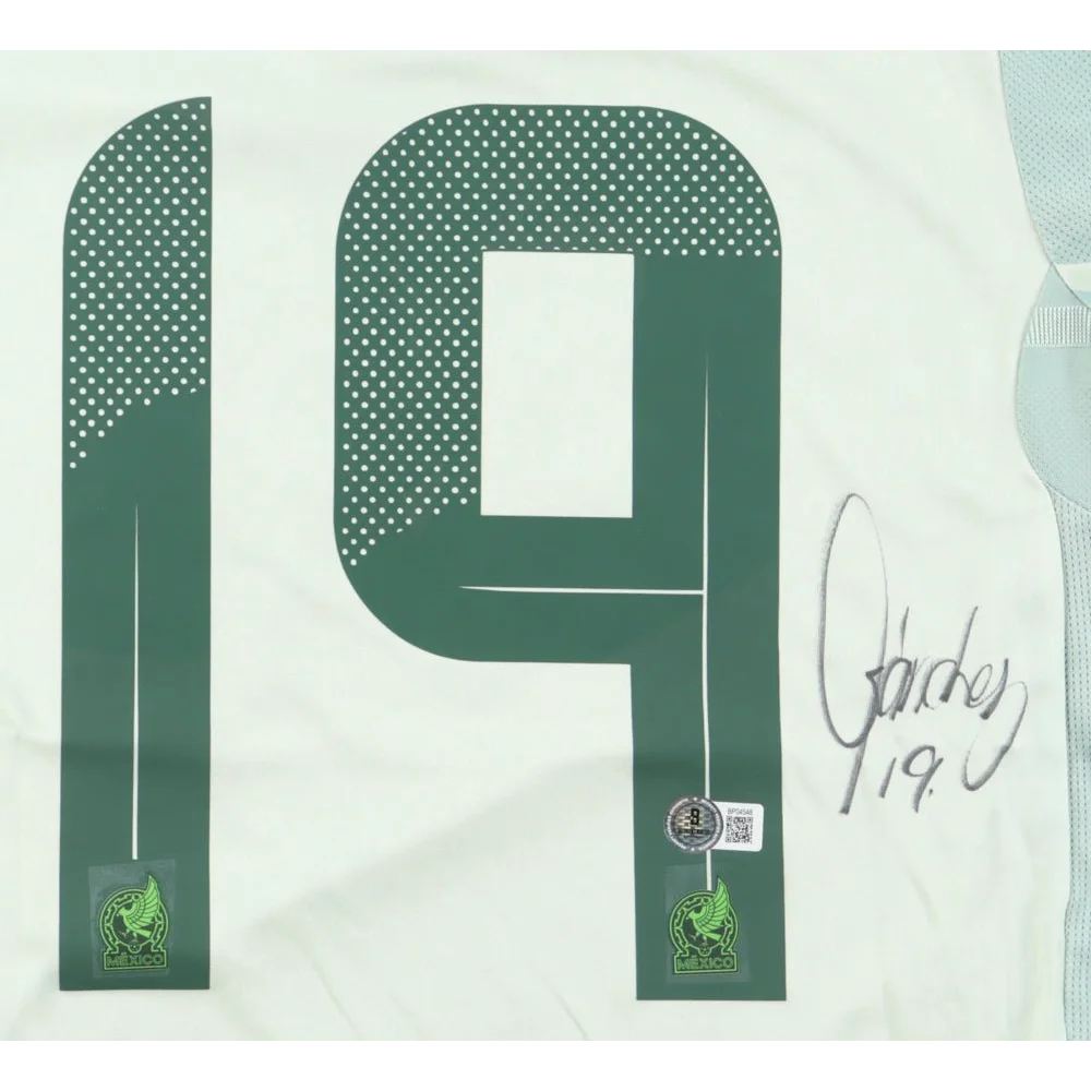 Green 19 Jorge Sanchez signed Mexico jersey with autograph, mint green authentic Beckett