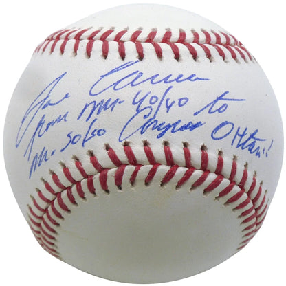 Jose Canseco autographed MLB baseball with red stitching and blue inscription