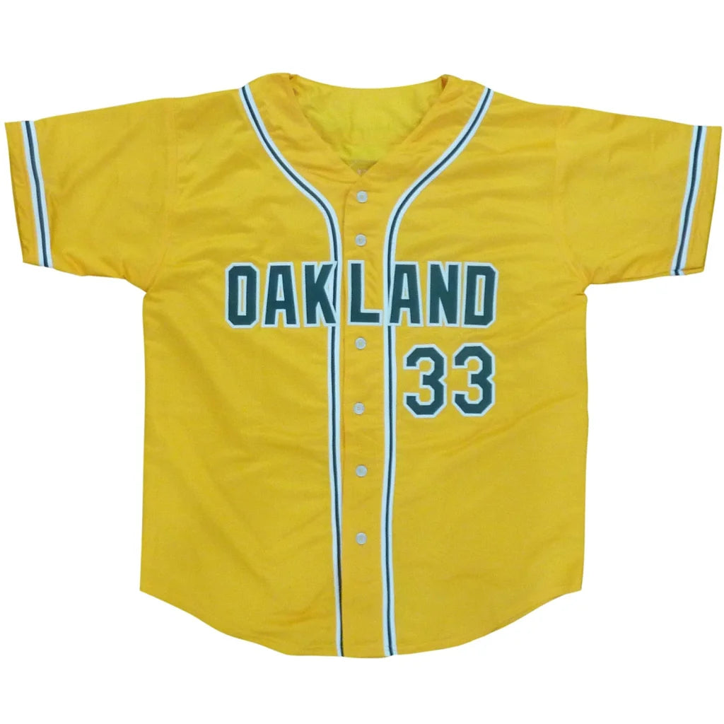 Jose Canseco autographed Oakland yellow #33 jersey with teal lettering