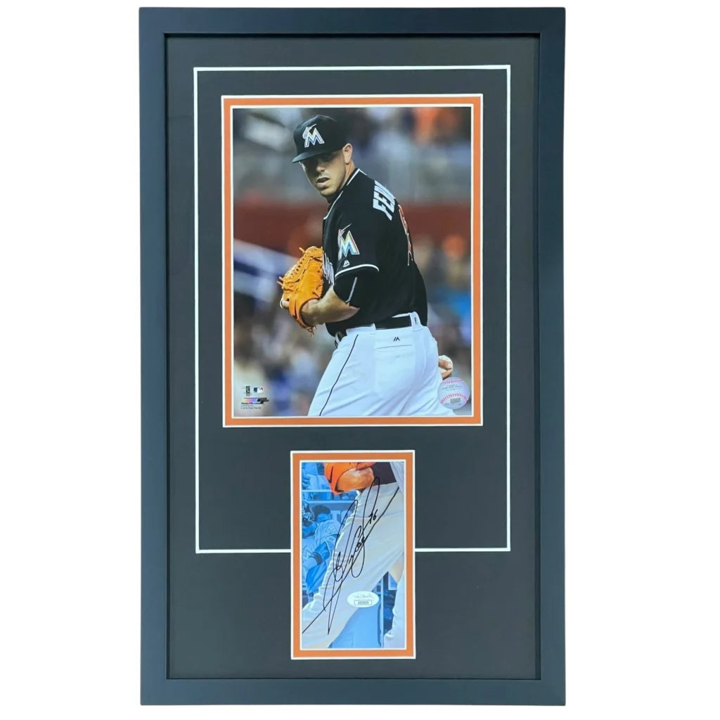 Autographed Miami Marlins Jose Fernandez signed photo in black frame