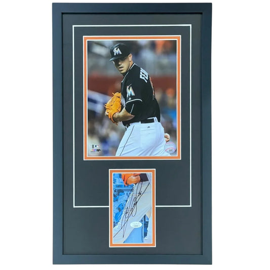 Autographed Miami Marlins Jose Fernandez signed photo in black frame