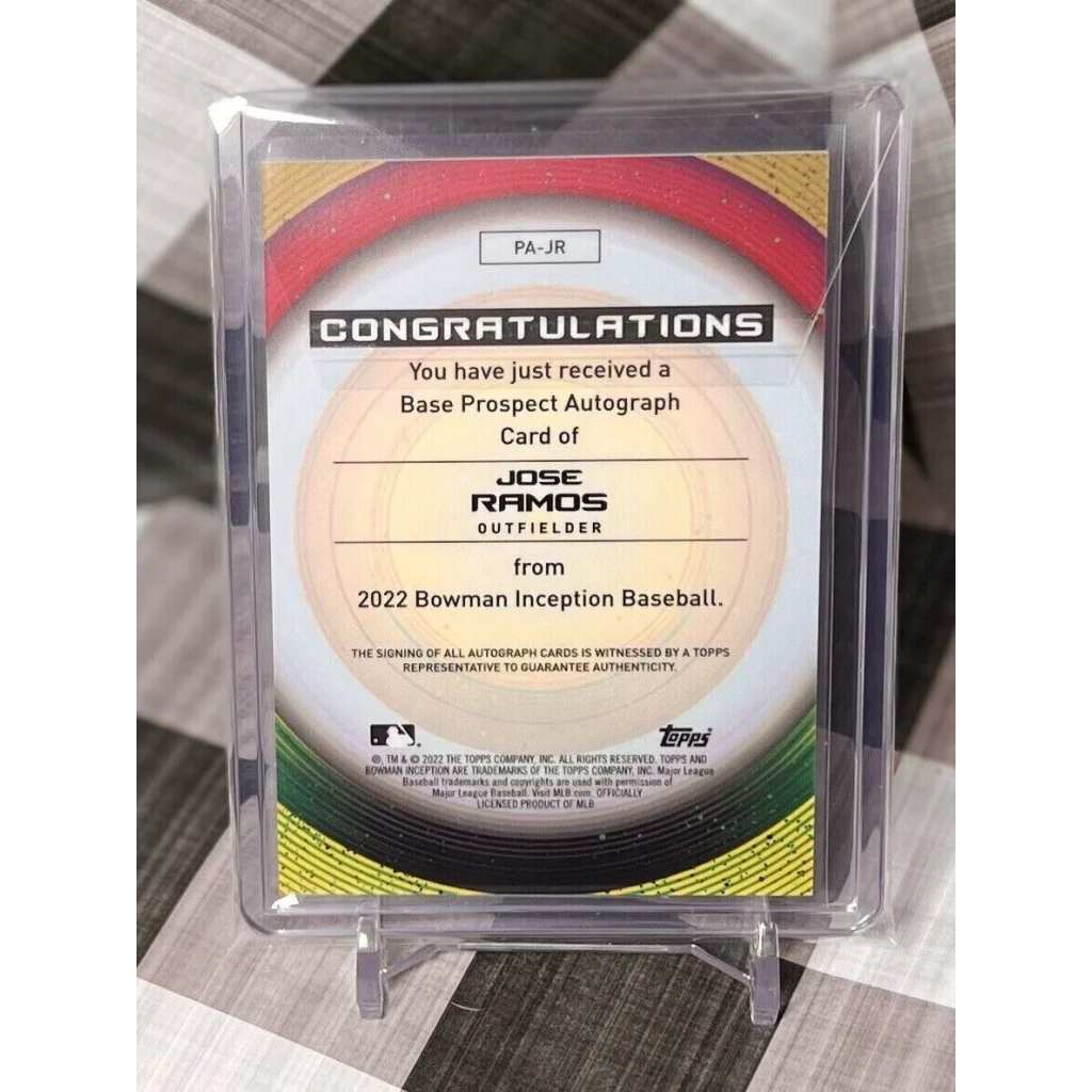 Jose Ramirez 2022 Bowman Inception auto card, yellow green design at Prestige Worldwide