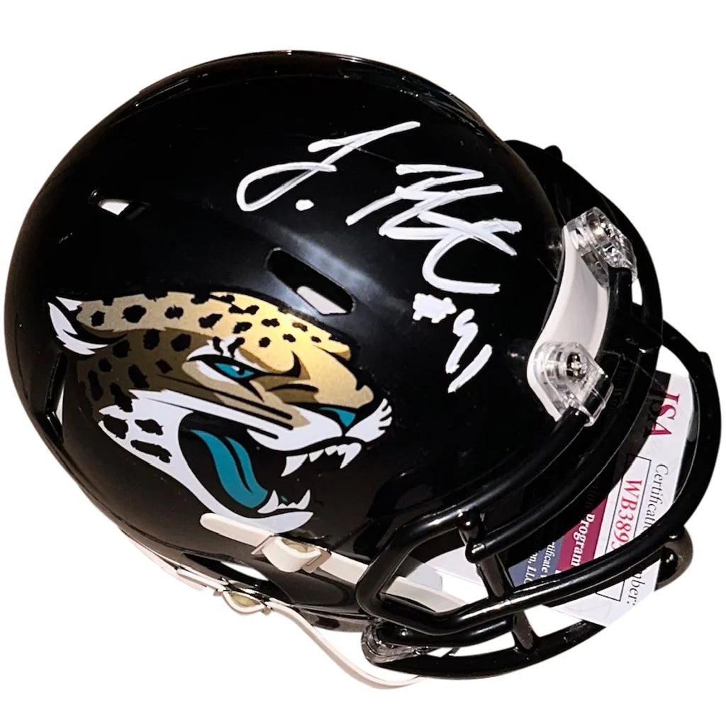 Autographed black Jacksonville Jaguars mini helmet with logo