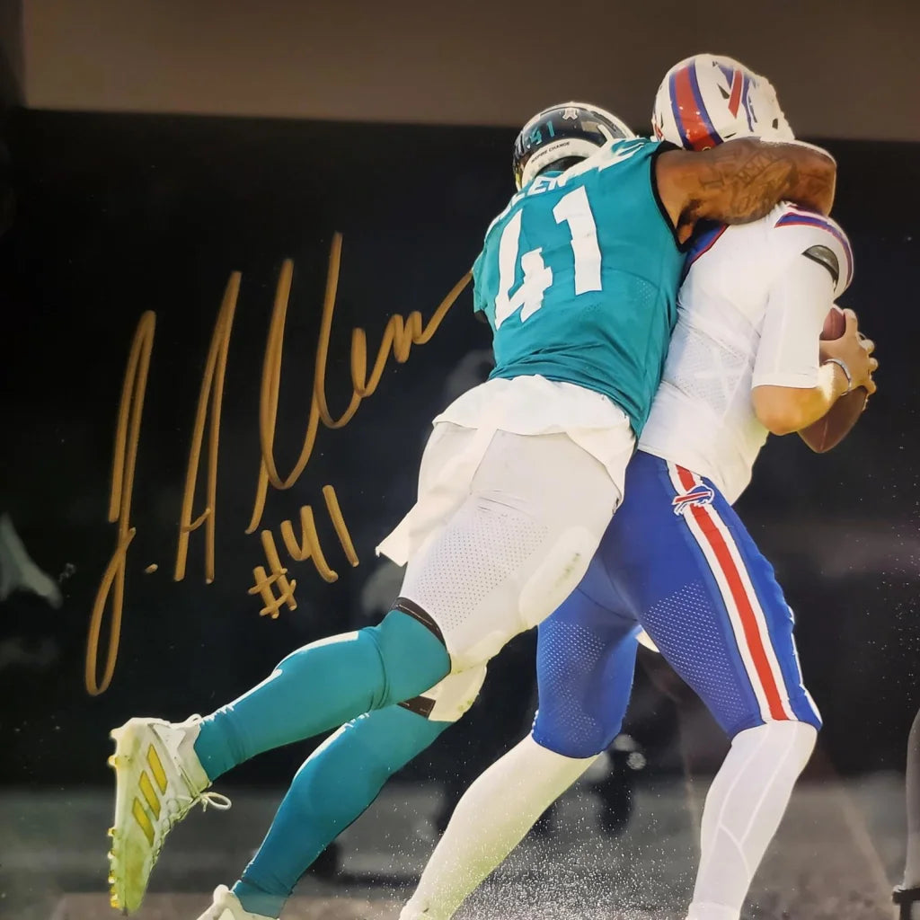 Josh Allen autographed deluxe framed 11x14 photo in teal jersey and yellow cleats