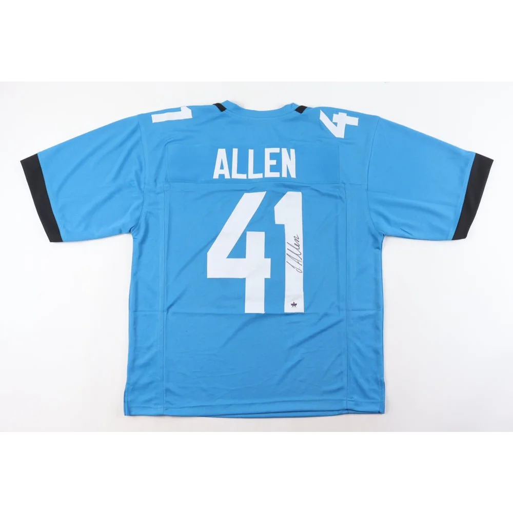 Light blue Josh Allen football jersey with white numbers and Gameday hologram