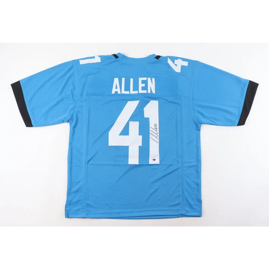 Light blue Josh Allen football jersey with white numbers and Gameday hologram