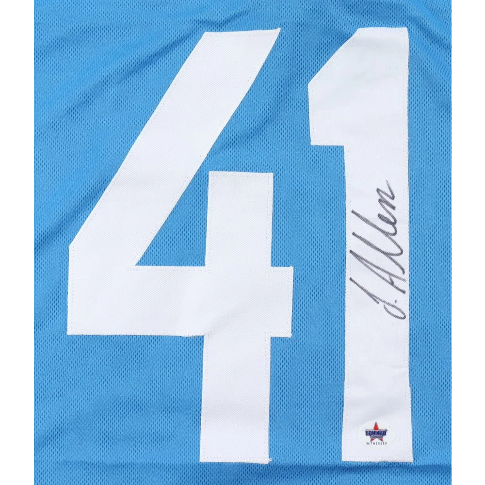 Light blue Josh Allen sports jersey with white 41 number and Gameday hologram