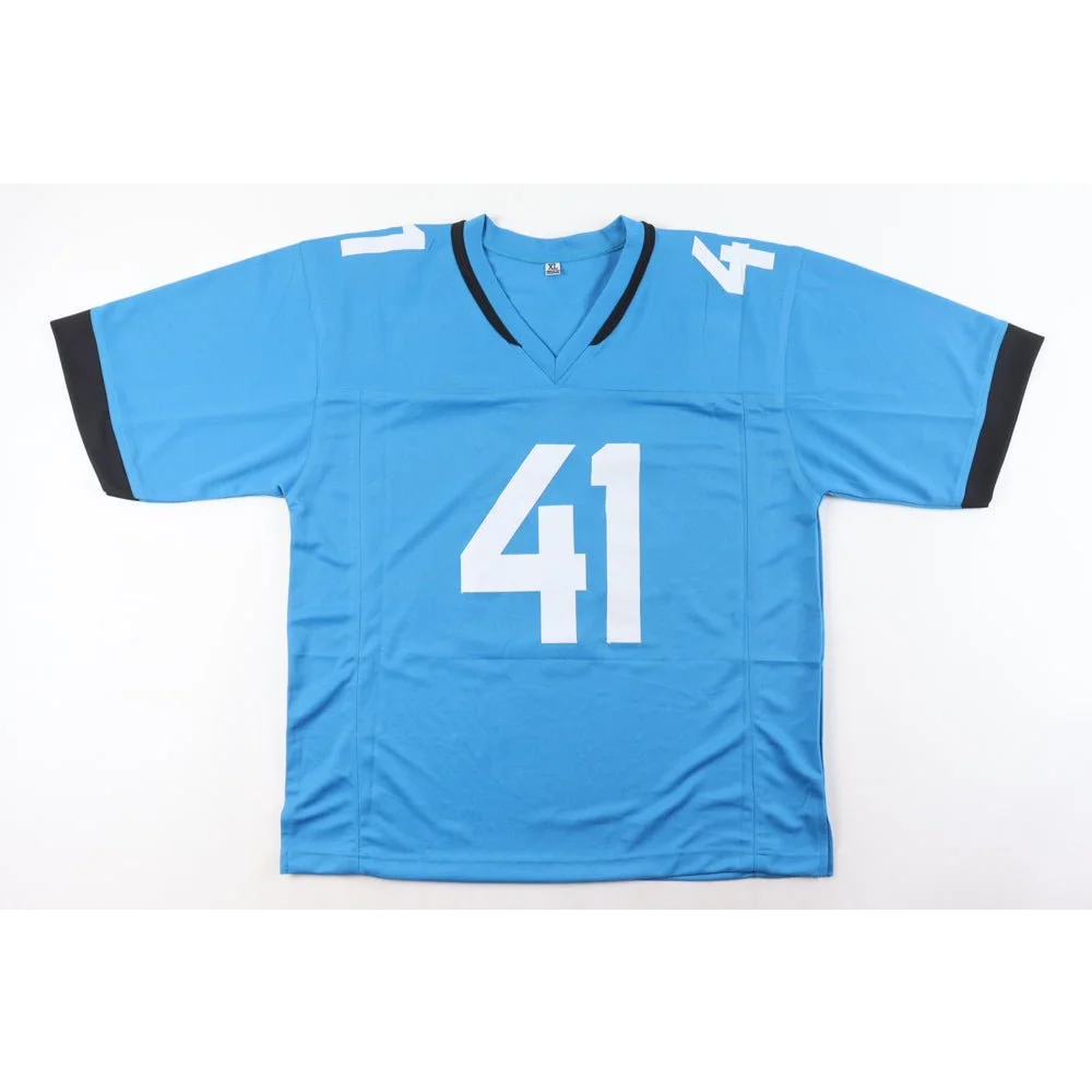 Light blue Josh Allen football jersey with black trim and Gameday hologram for fans