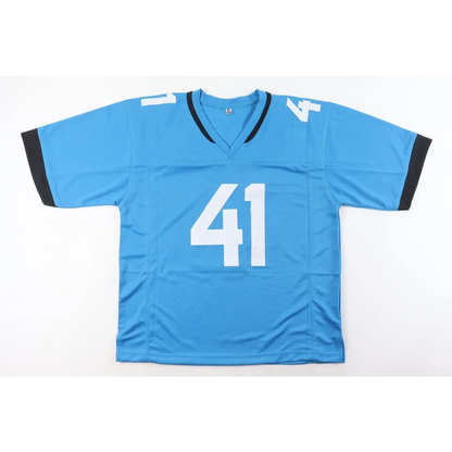 Light blue Josh Allen football jersey with black trim and Gameday hologram for fans