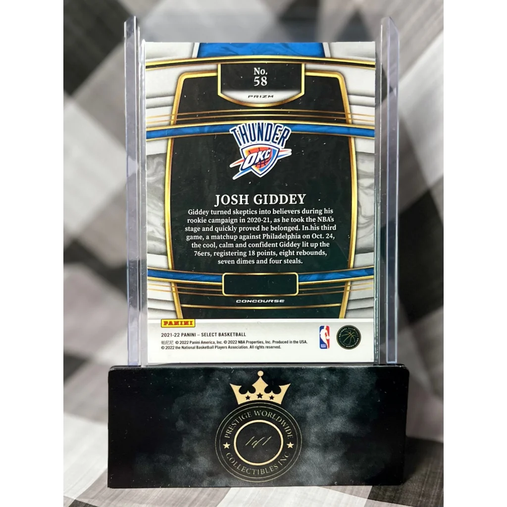 2021-22 Panini Select Josh Giddey rookie jersey patch at Prestige Worldwide Collectibles