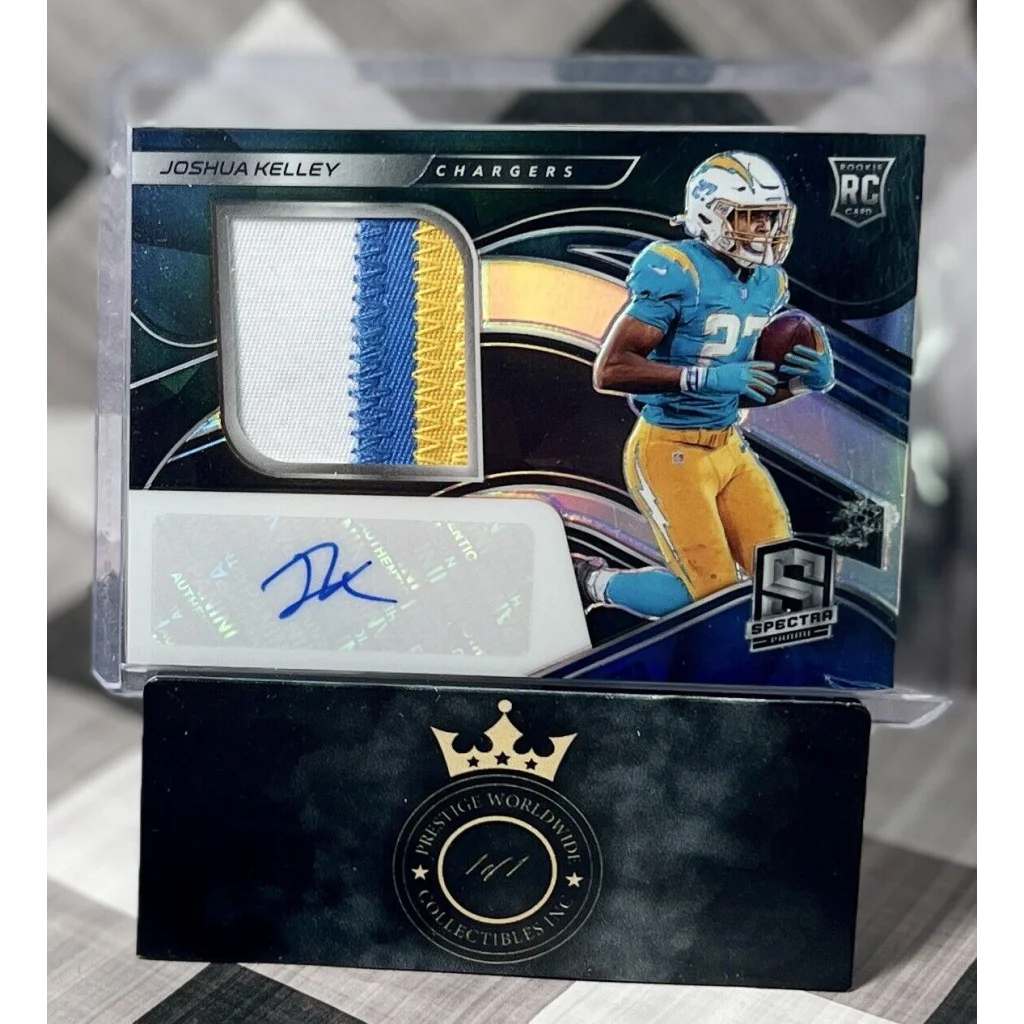 2023 Panini Spectra Joshua Kelley Chargers rookie jersey patch auto from Prestige Worldwide Collectibles