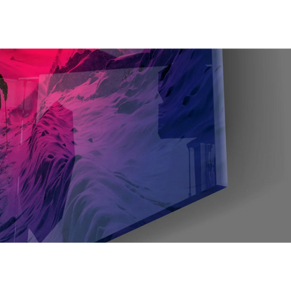 Vibrant abstract mountain glass wall art with pink purple gradients