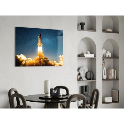Sleek space shuttle launch canvas wall art print in starry night sky