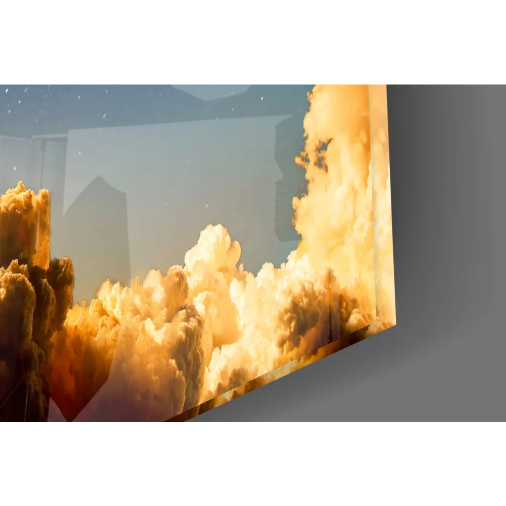 Golden-orange Space Shuttle Launch glass wall art print