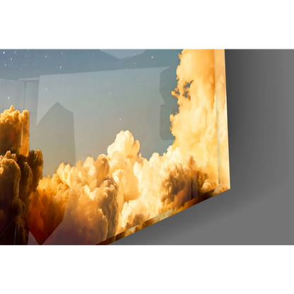 Golden-orange Space Shuttle Launch glass wall art print
