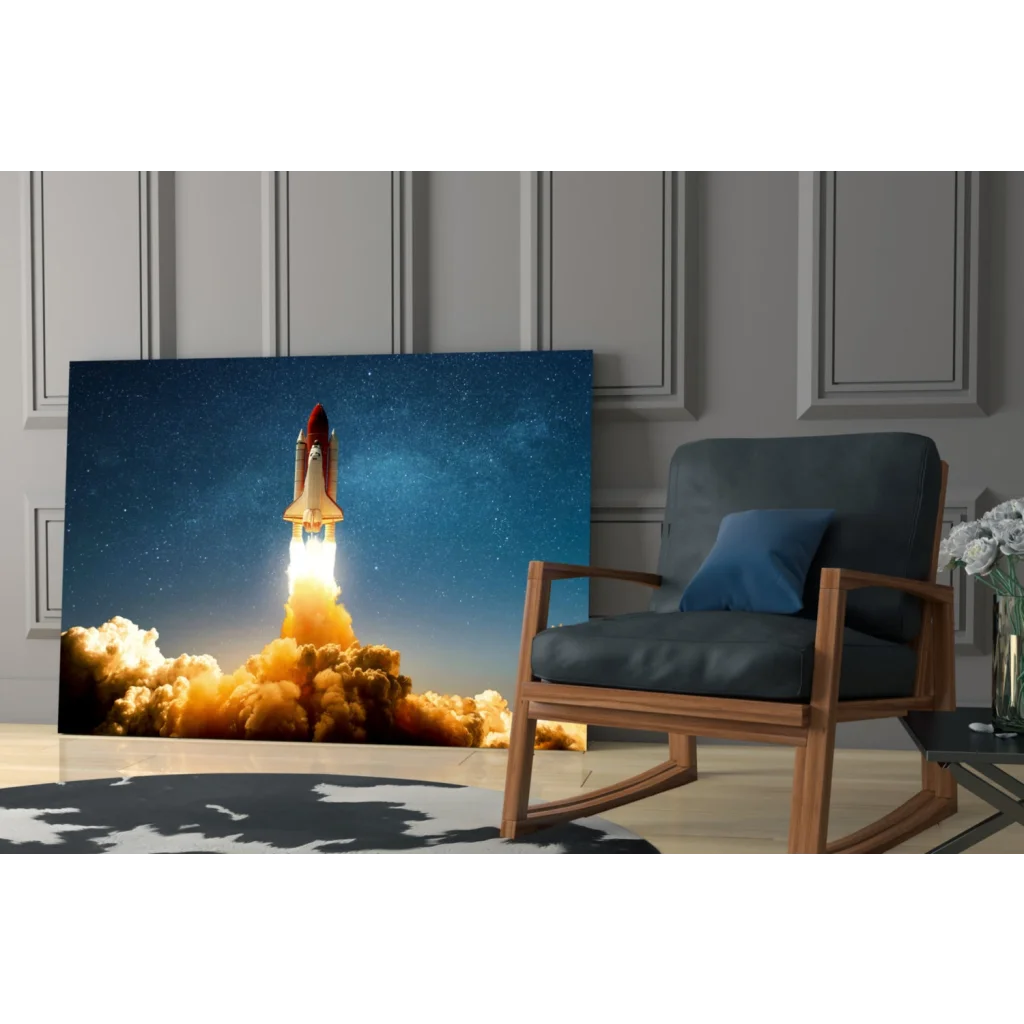 Space shuttle launch canvas wall art print in starry night sky