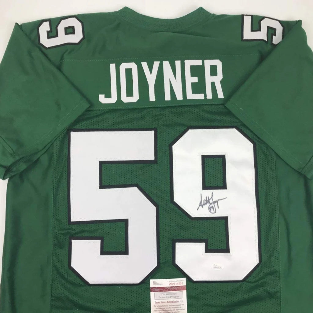 Green custom football jersey signed by Joyner, perfect for sports fans and collectors