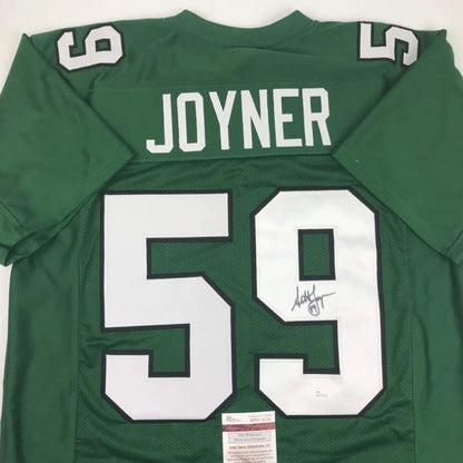 Green custom football jersey signed by Joyner, perfect for sports fans and collectors