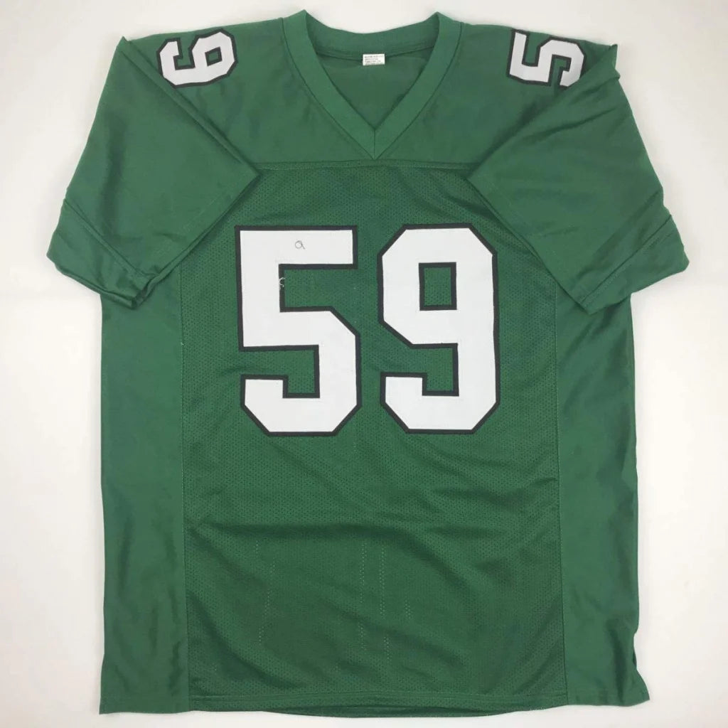 Green custom jersey with white 59 number from Joyner 59 Signed Football Collectible