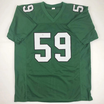 Green custom jersey with white 59 number from Joyner 59 Signed Football Collectible