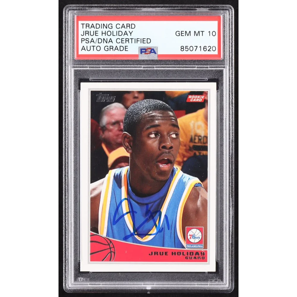 Jrue Holiday autographed rookie basketball card graded PSA 10 for fans and collectors