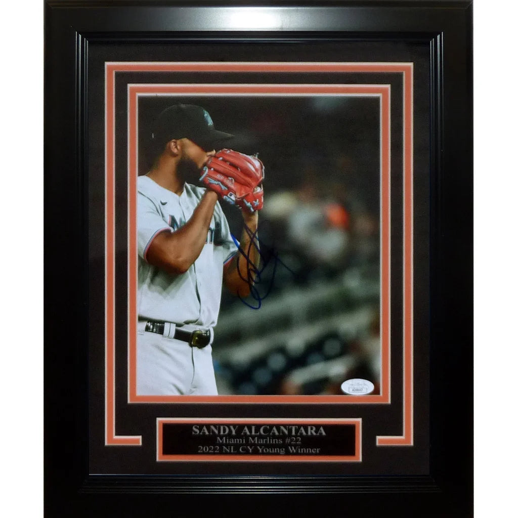 JSA authenticated deluxe framed 8x10 Sandy Alcantara Miami Marlins photo