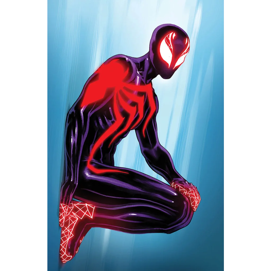 Dark sleek superhero suit with glowing red accents from Judgment Day Marvel Variant Cover