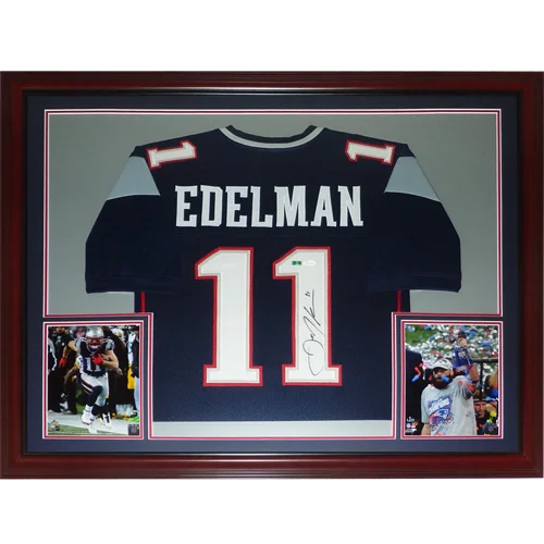 Julian Edelman autographed New England Patriots blue #11 framed jersey