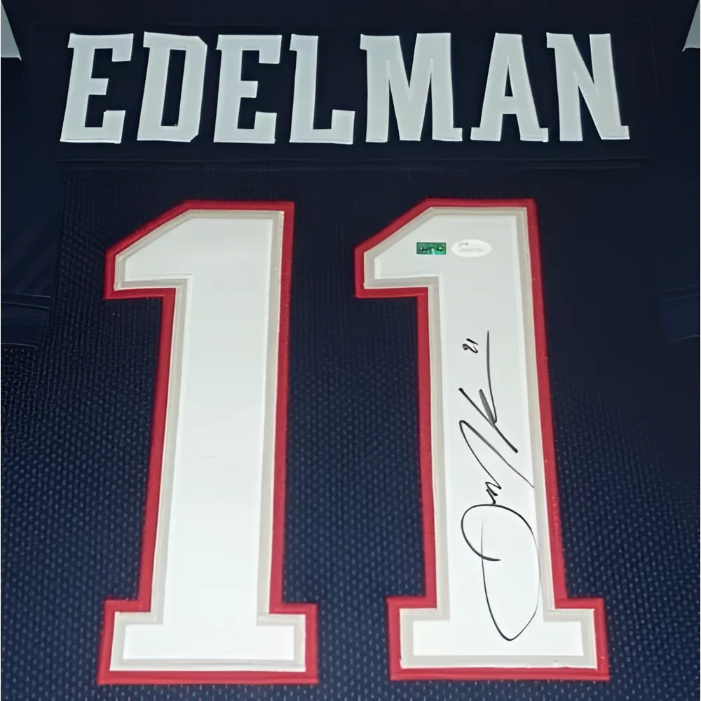 Julian Edelman autographed navy blue New England Patriots jersey #11 framed