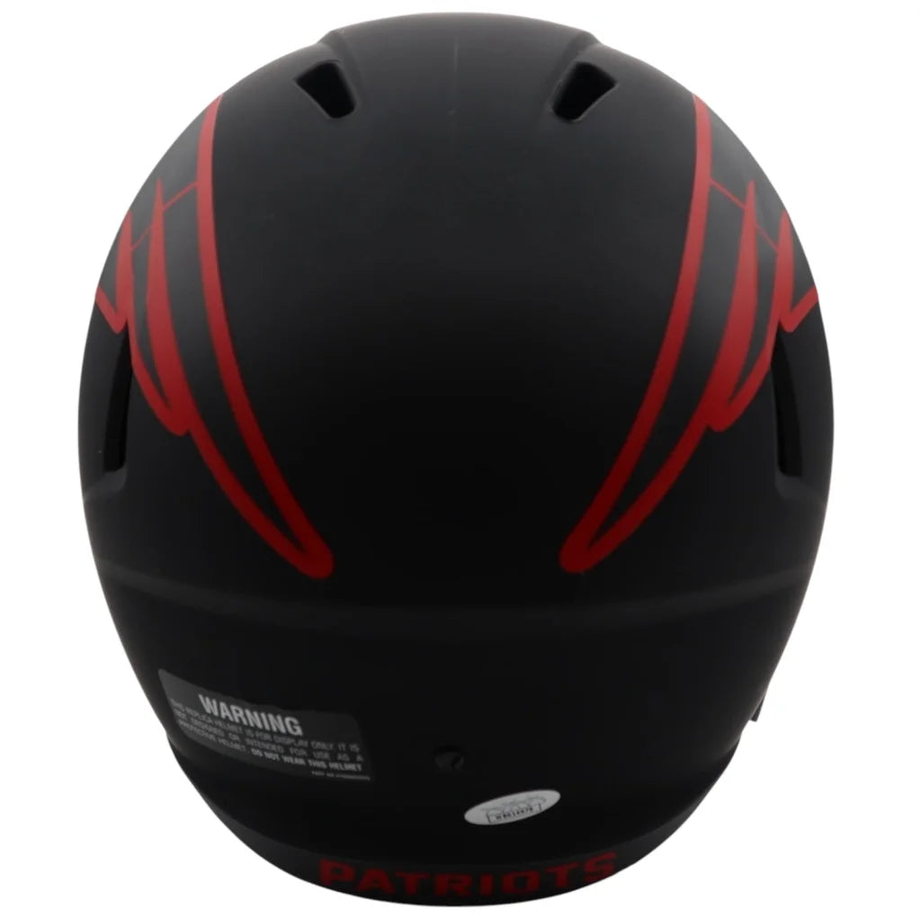 Julian Edelman signed Patriots Eclipse alternate matte black red flame helmet