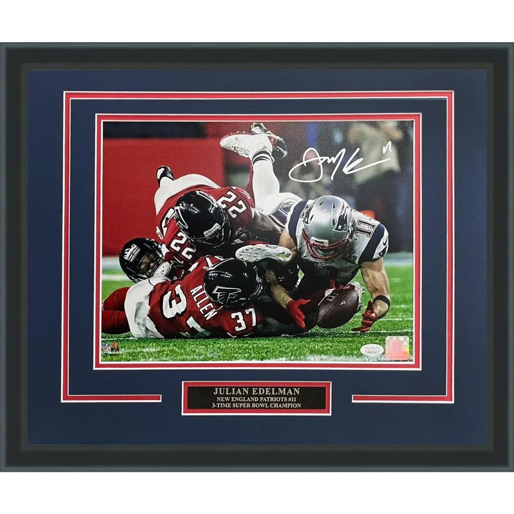 Julian Edelman autographed deluxe framed 11x14 Patriots photo with JSA