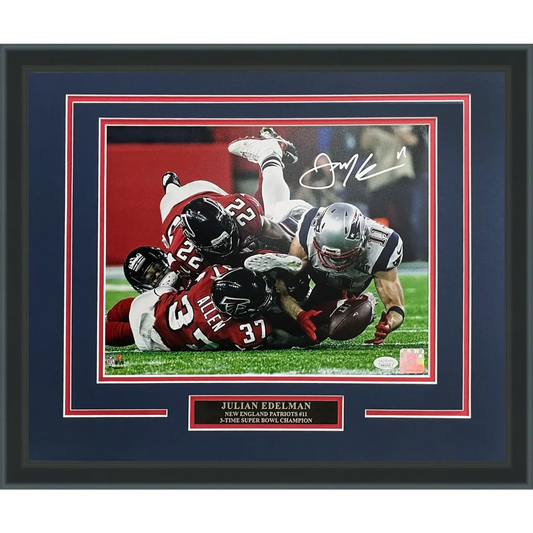 Julian Edelman autographed deluxe framed 11x14 Patriots photo with JSA
