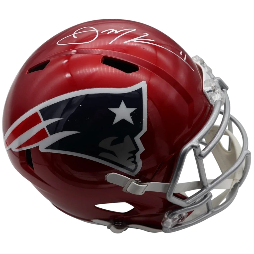 Julian Edelman autographed red silver Patriots helmet #11