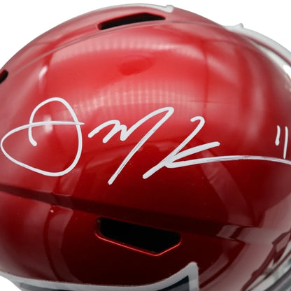 Julian Edelman autographed red Patriots helmet with white number 11