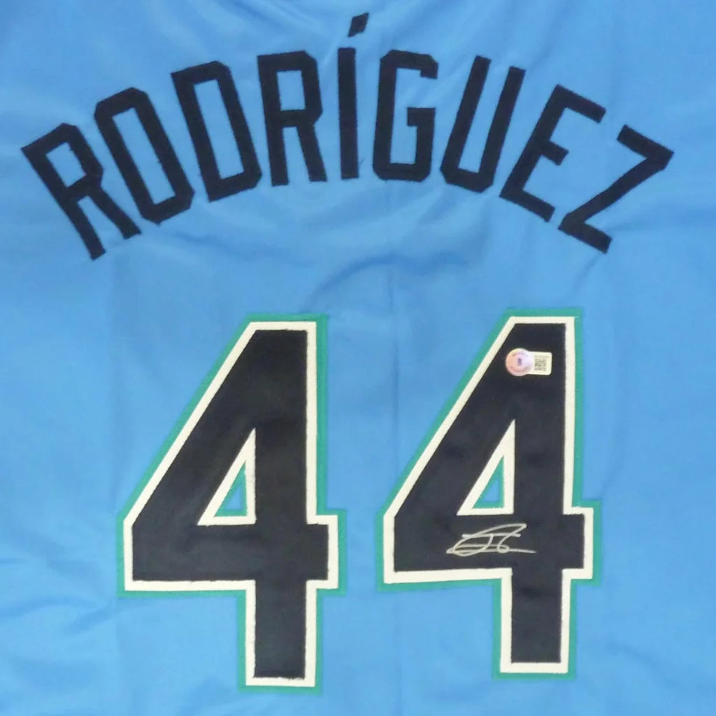 Julio Rodriguez autographed Seattle baby blue #44 jersey with Rodriguez 44