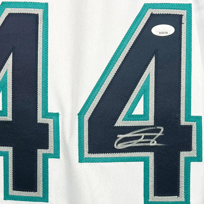 Julio Rodriguez autographed white Seattle jersey with navy blue and teal number 44