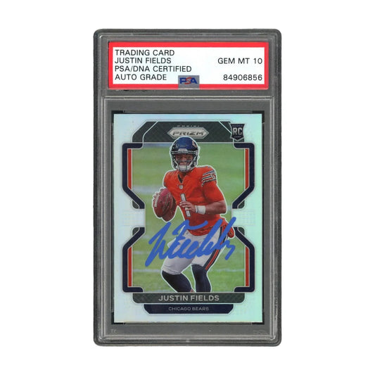 Justin Fields gem mint 10 autographed PSA card in case