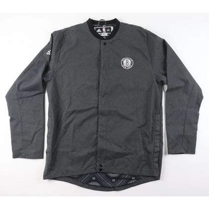 Justin Hamilton gray Adidas NBA jacket with Brooklyn Nets logo and Steiner LOA