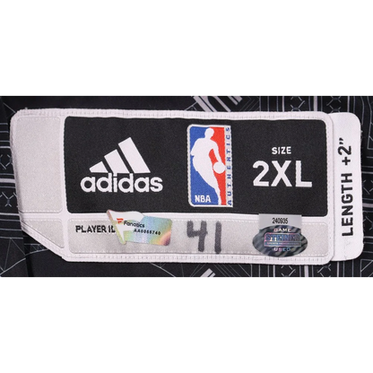 Black and white Adidas NBA jersey tag on Justin Hamilton Brooklyn Nets jacket for authenticity
