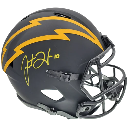 Justin Herbert autographed Los Angeles Chargers replica helmet with yellow lightning bolt