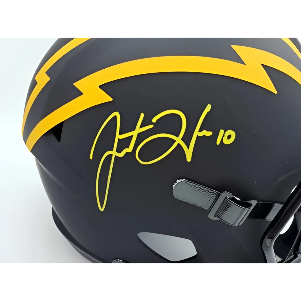 Justin Herbert autographed Los Angeles Chargers replica helmet with yellow lightning bolt