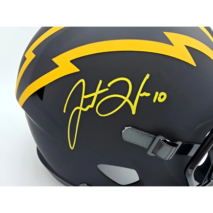 Justin Herbert autographed Los Angeles Chargers replica helmet with yellow lightning bolt