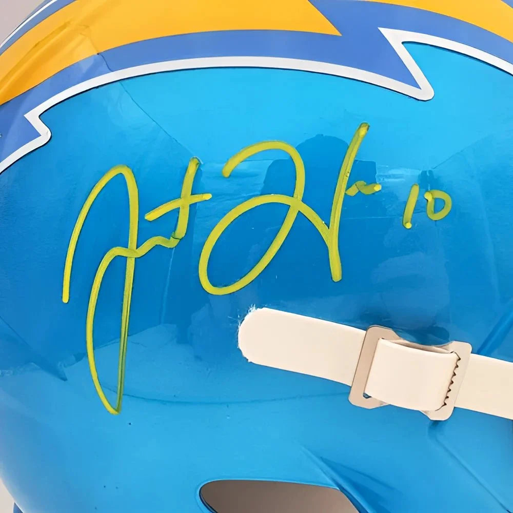 Justin Herbert signed Flash alternate replica helmet, blue/yellow with white strap