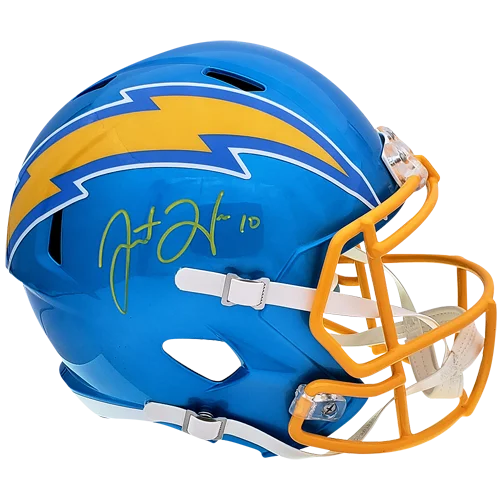 Justin Herbert signed Flash alternate replica helmet with blue yellow lightning bolt
