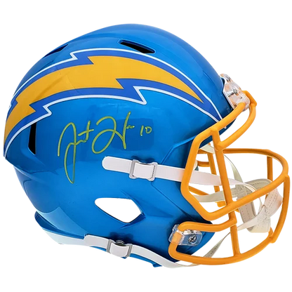 Justin Herbert signed Flash alternate replica helmet with blue yellow lightning bolt