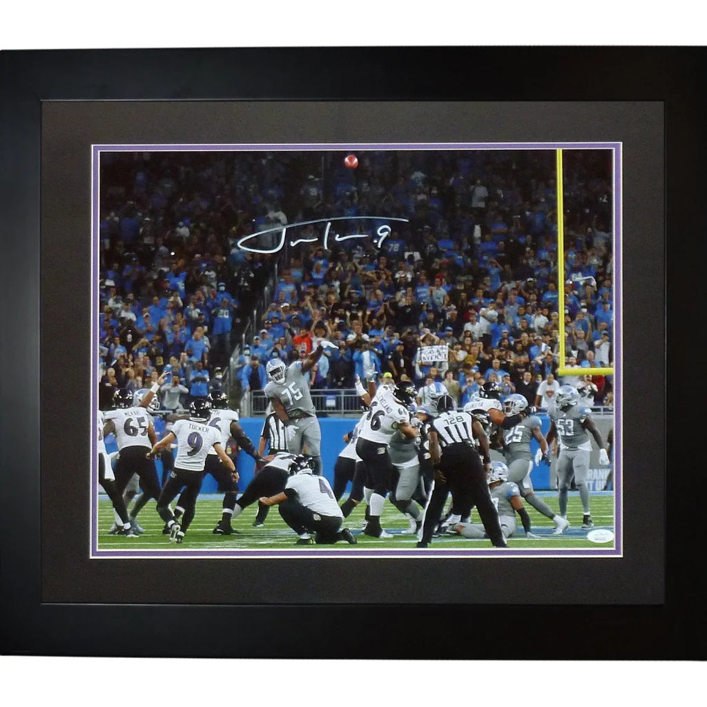 Justin Tucker autographed deluxe framed 16x20 photo of Ravens 66-yard FG
